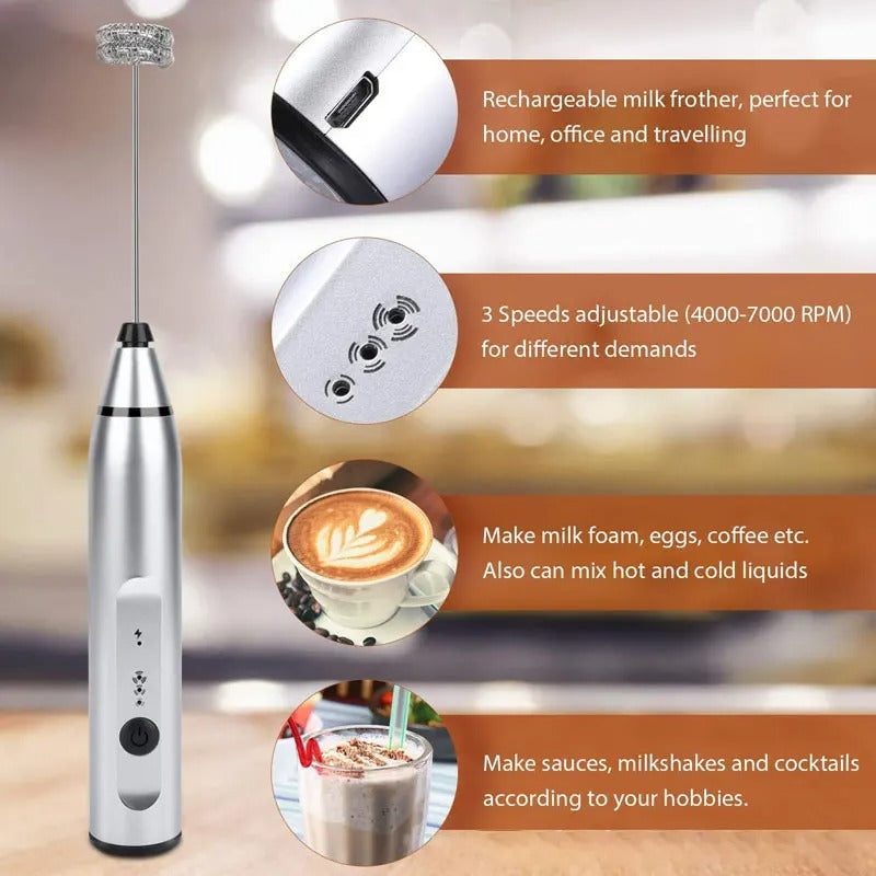 Wireless Rechargeable Milk Frothers Electric Handheld Blender With USB